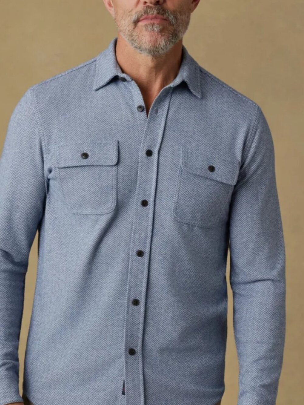 Faherty Men's Legend Sweater Shirt in Dusty Blue Herringbone Double-Breasted M
